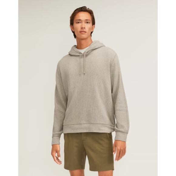 EVERLANE Mens Waffle-Knit Hoodie Sweatshirt Medium Tan Heathered Oatmeal NWT - Picture 1 of 12